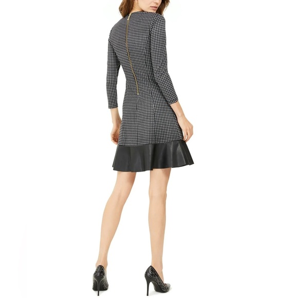 Michael Kors Black White Plaid L Faux Leather Trim Chic Career - Picture 2 of 12